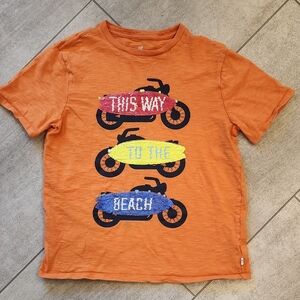 GAP Orange Kids Tee with Motorcycle Graphics THIS WAY TO THE BEACH Sz 12-13